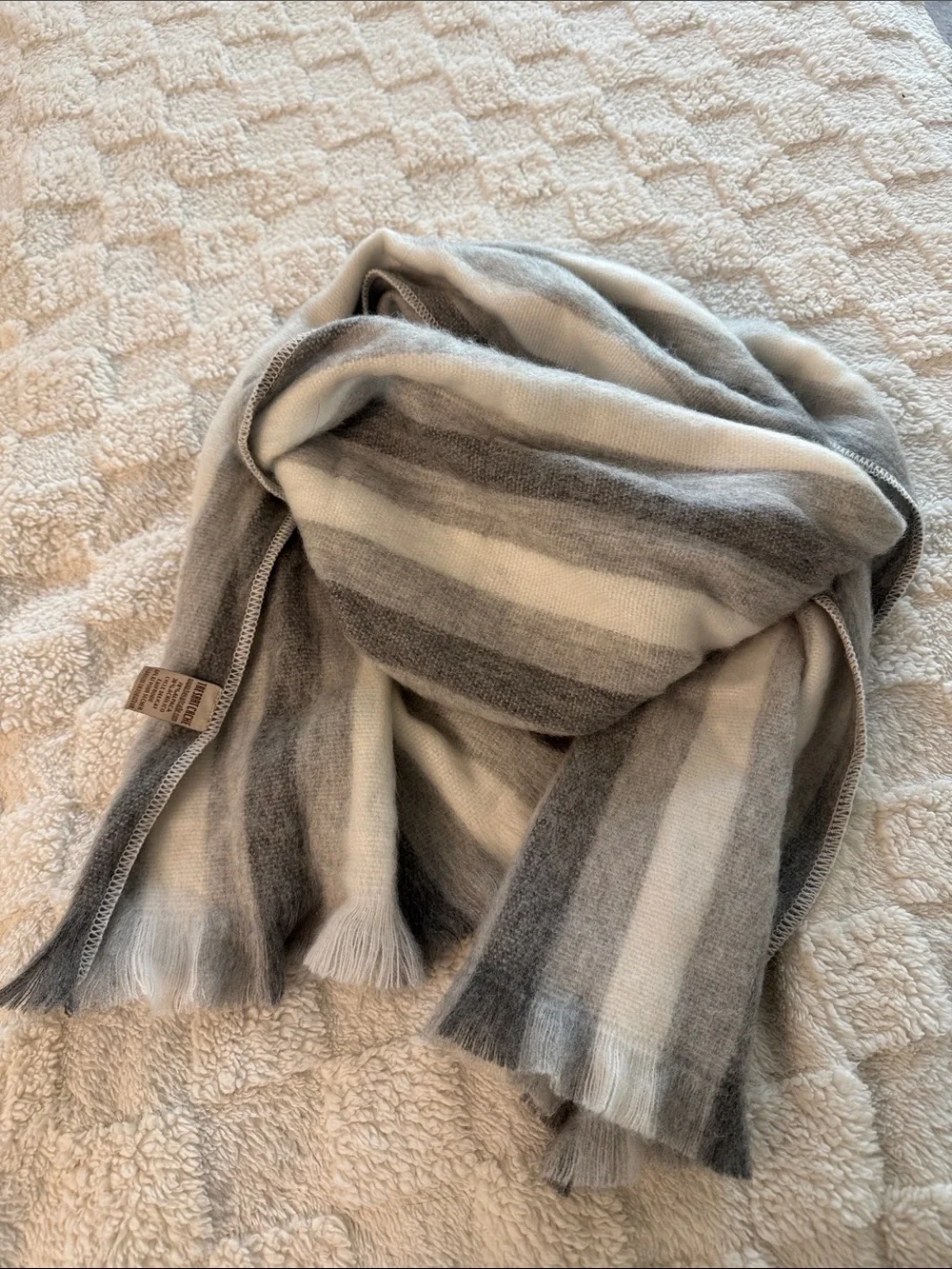 Alpaca Wool Striped Gray & Cream Cozy XL long Scarf
